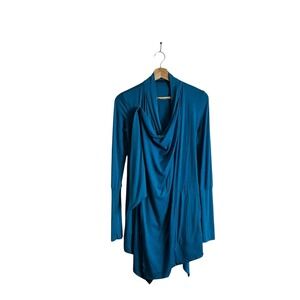 Icebreaker XS Merino Wool Blue Belted Wrap Cardigan Layering Comfort Oversized